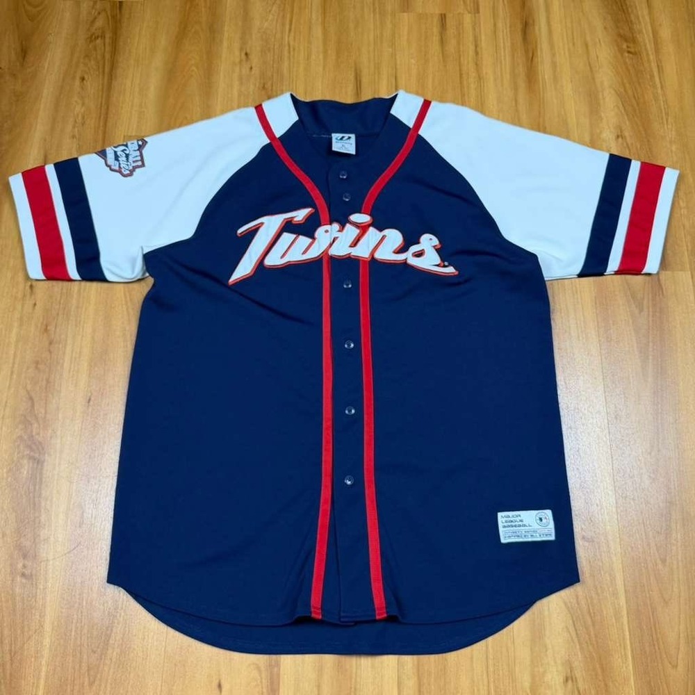 Dynasty Minnesota Twins MLB Baseball Jersey MensXL Navy Blue White Raglan Button